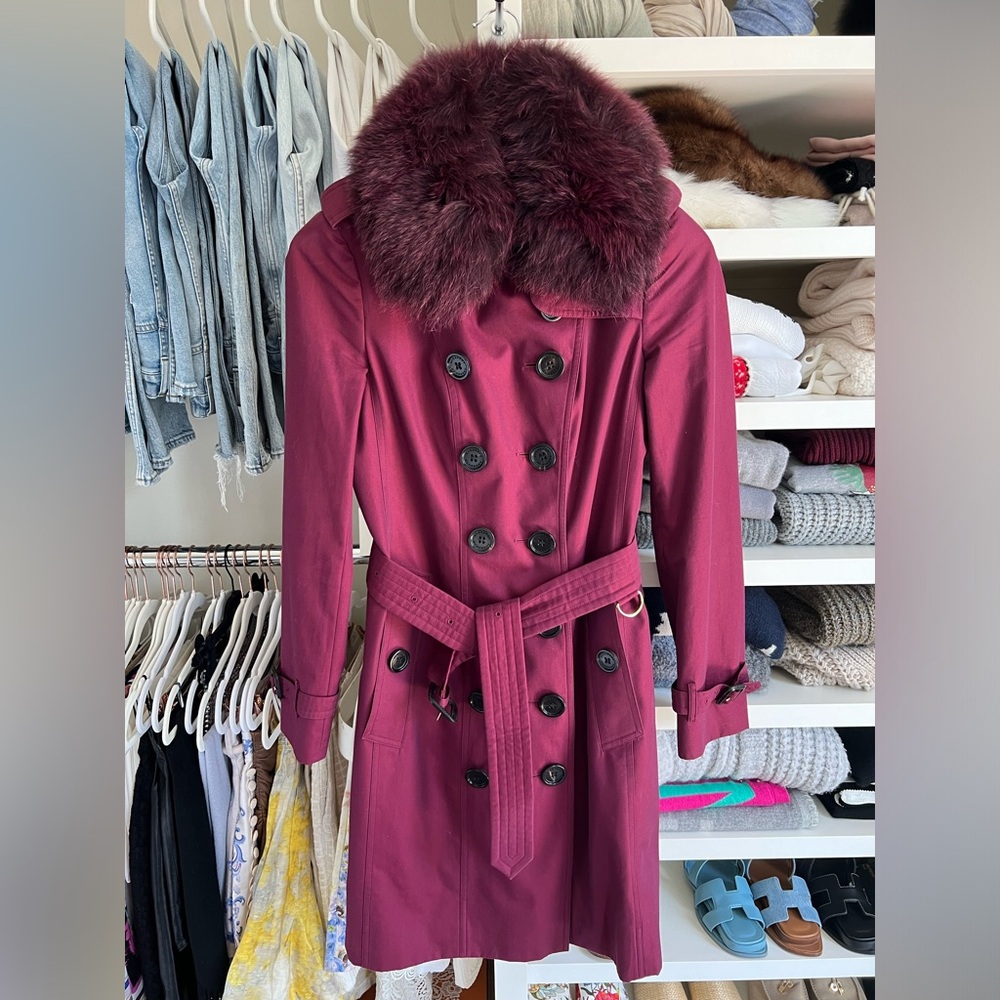Burberry convertible trench coat with fur trim, excellent condition, size 2